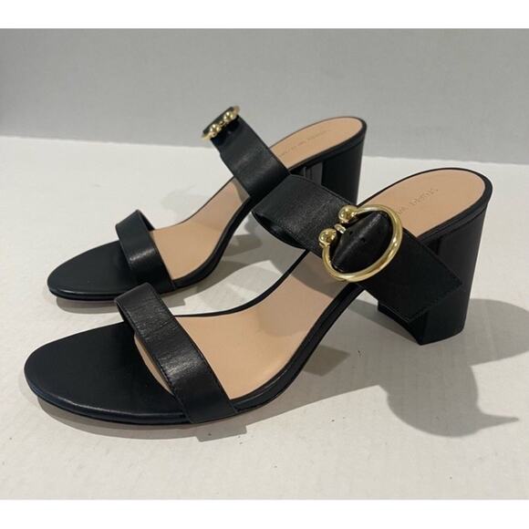 STUART WEITZMAN BELINDA BLOCK LEATHER STRAP SLIDE SANDAL MULE BLACK SIZE 7.5 - Picture 8 of 12